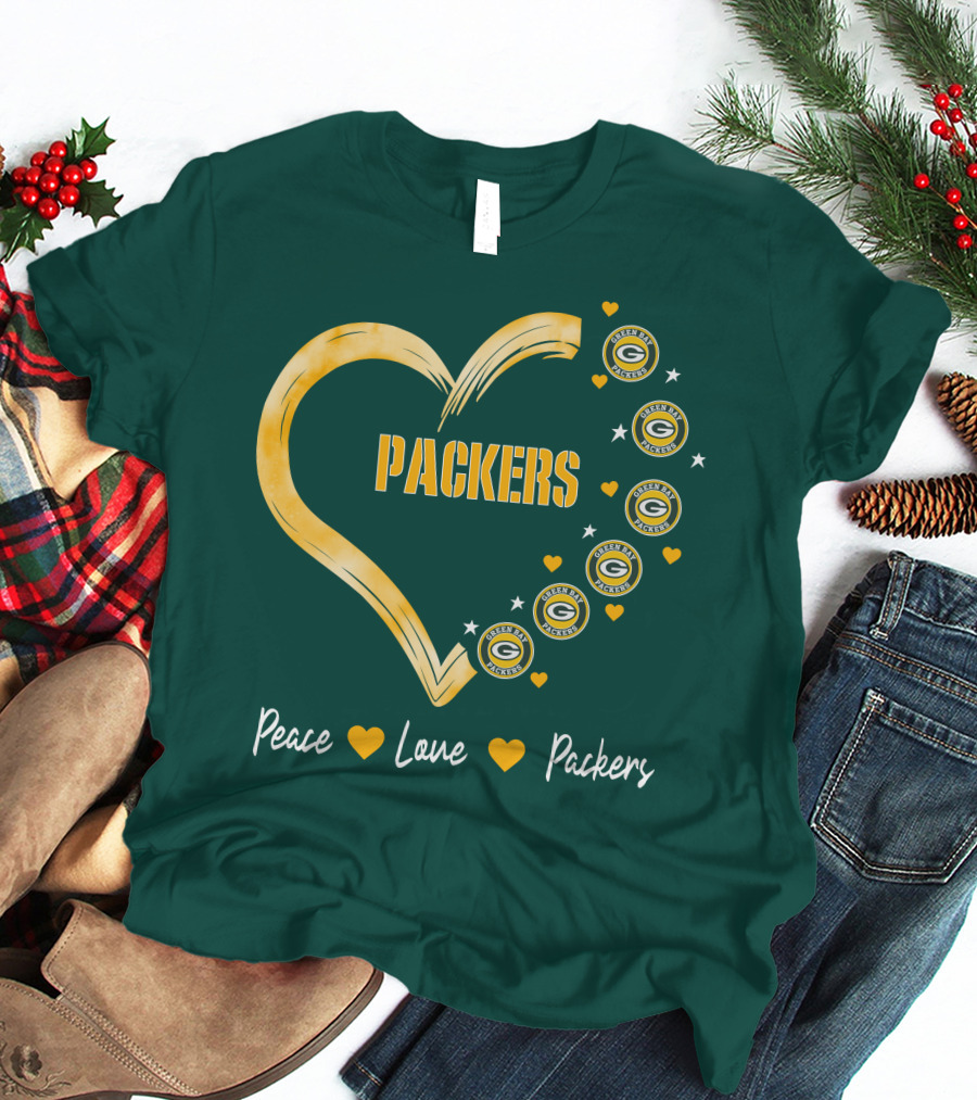 Peace Love Packers Green Bay Packers Heart T-Shirt