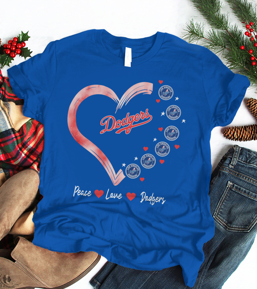 Peace Love Dodgers Heart Los Angeles Dodgers T-Shirt