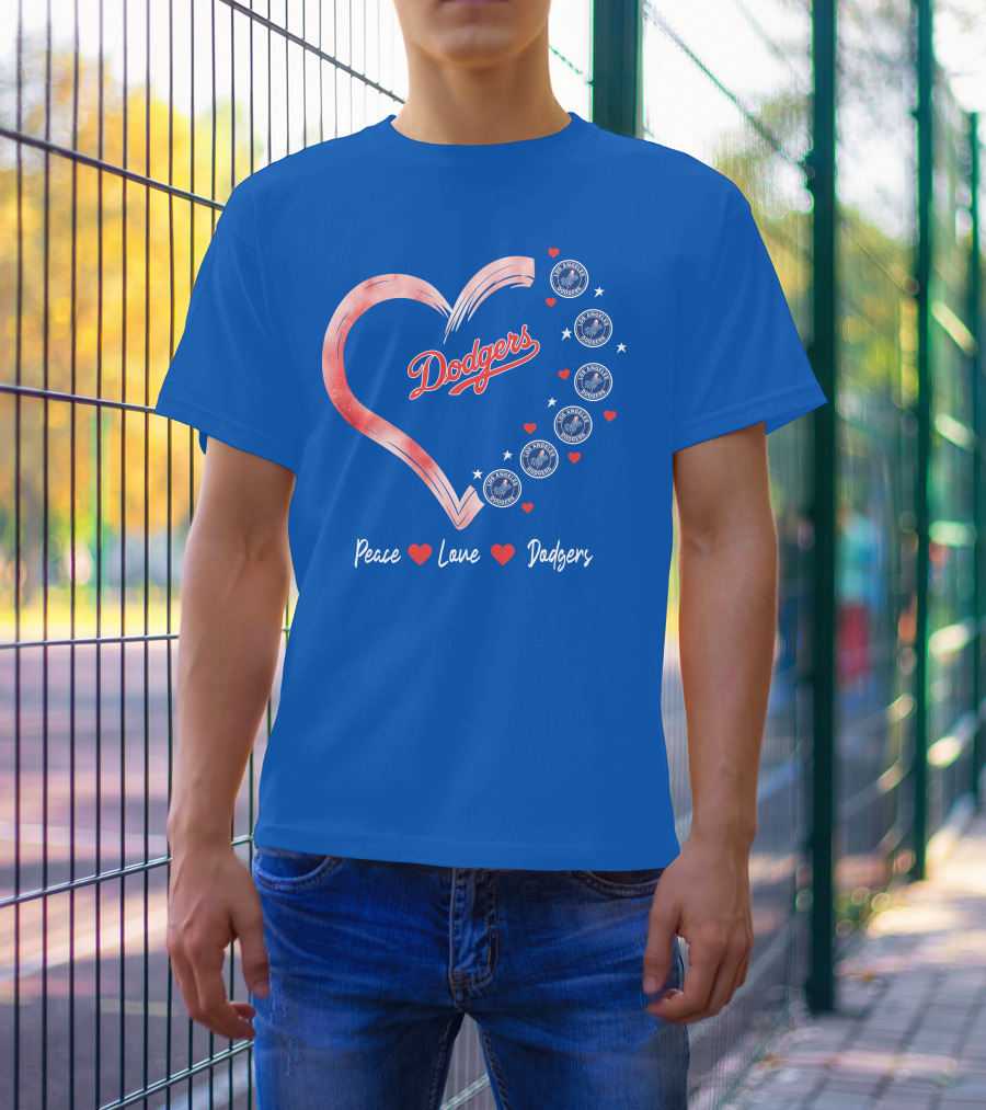 Peace Love Dodgers Heart Los Angeles Dodgers T-Shirt