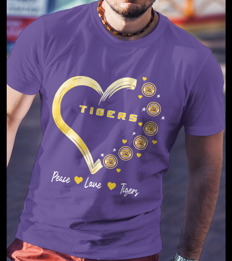 Peace Love LSU Tigers Heart Design With Logo Elements T-Shirt