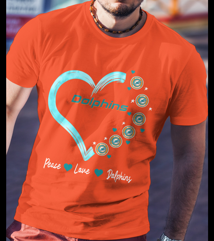 Peace Love Dolphins Heart Miami Dolphins T-Shirt