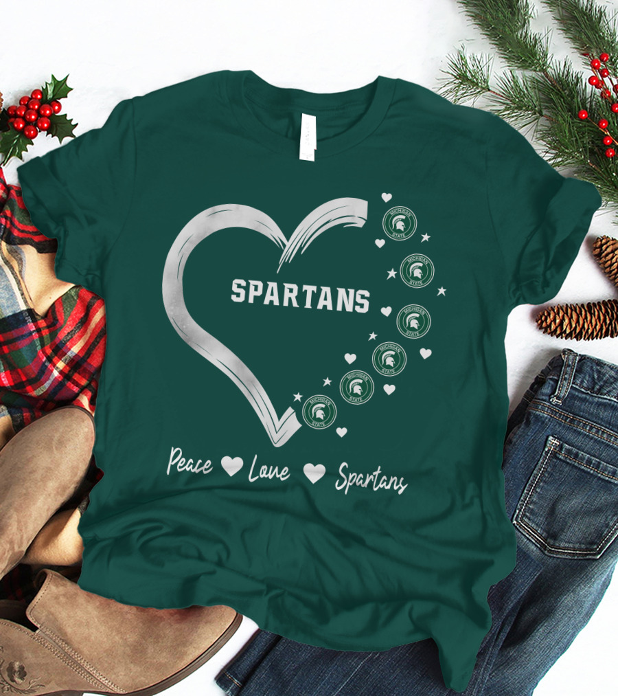 Peace Love Spartans Michigan State Spartans Heart T-Shirt