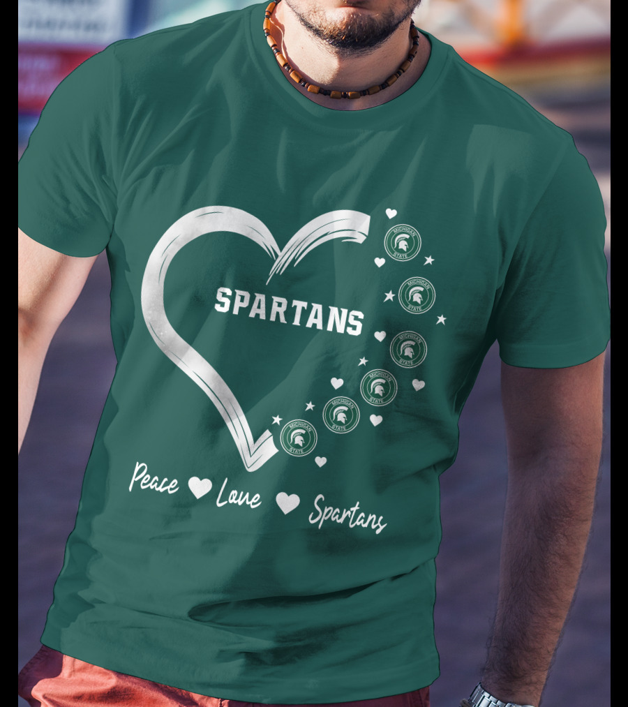 Peace Love Spartans Michigan State Spartans Heart T-Shirt