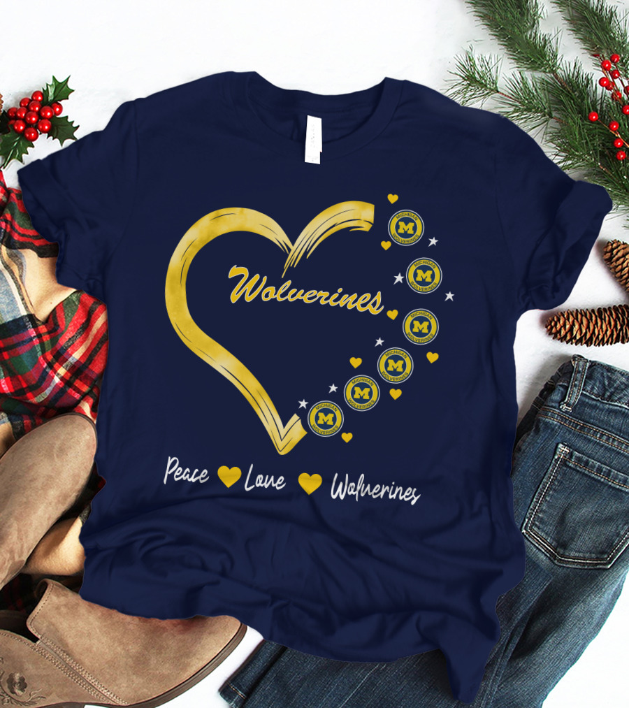 Peace Love Wolverines Heart M T-Shirt