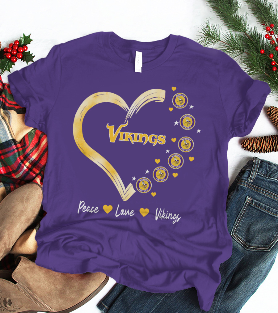 Peace Love Minnesota Vikings Heart T-Shirt