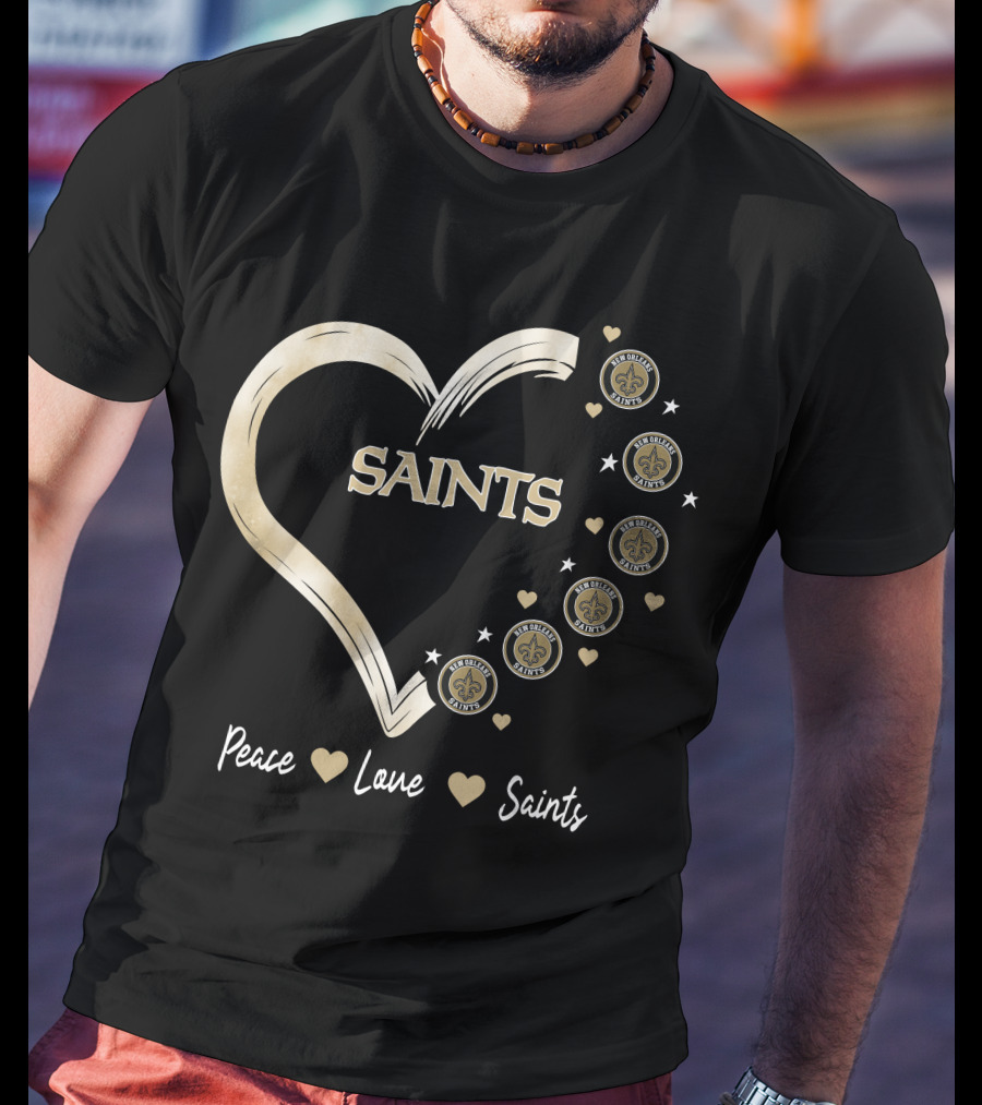 Peace Love Saints New Orleans Saints Fleur-de-Lis Heart T-Shirt