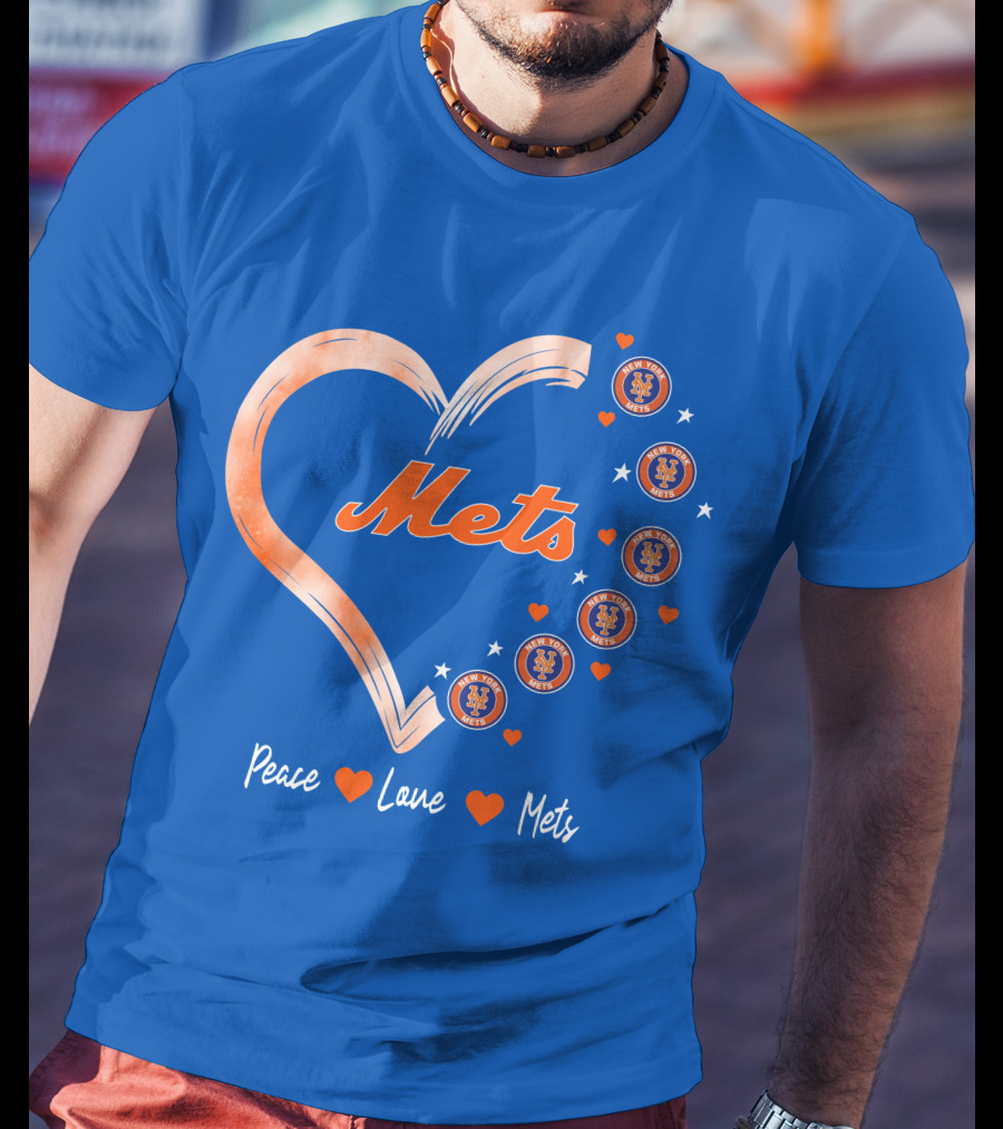 Peace Love Mets New York Mets Logos Hearts T-Shirt