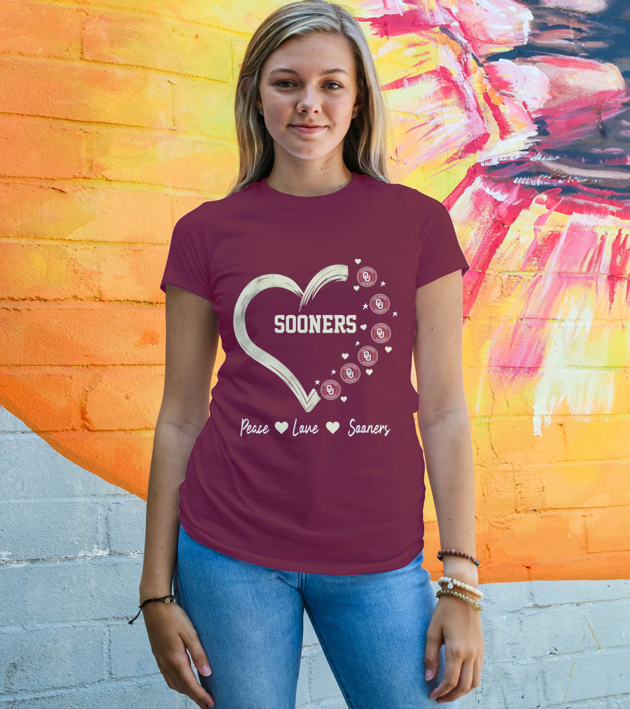 Peace Love Sooners Heart Design With OU T-Shirt