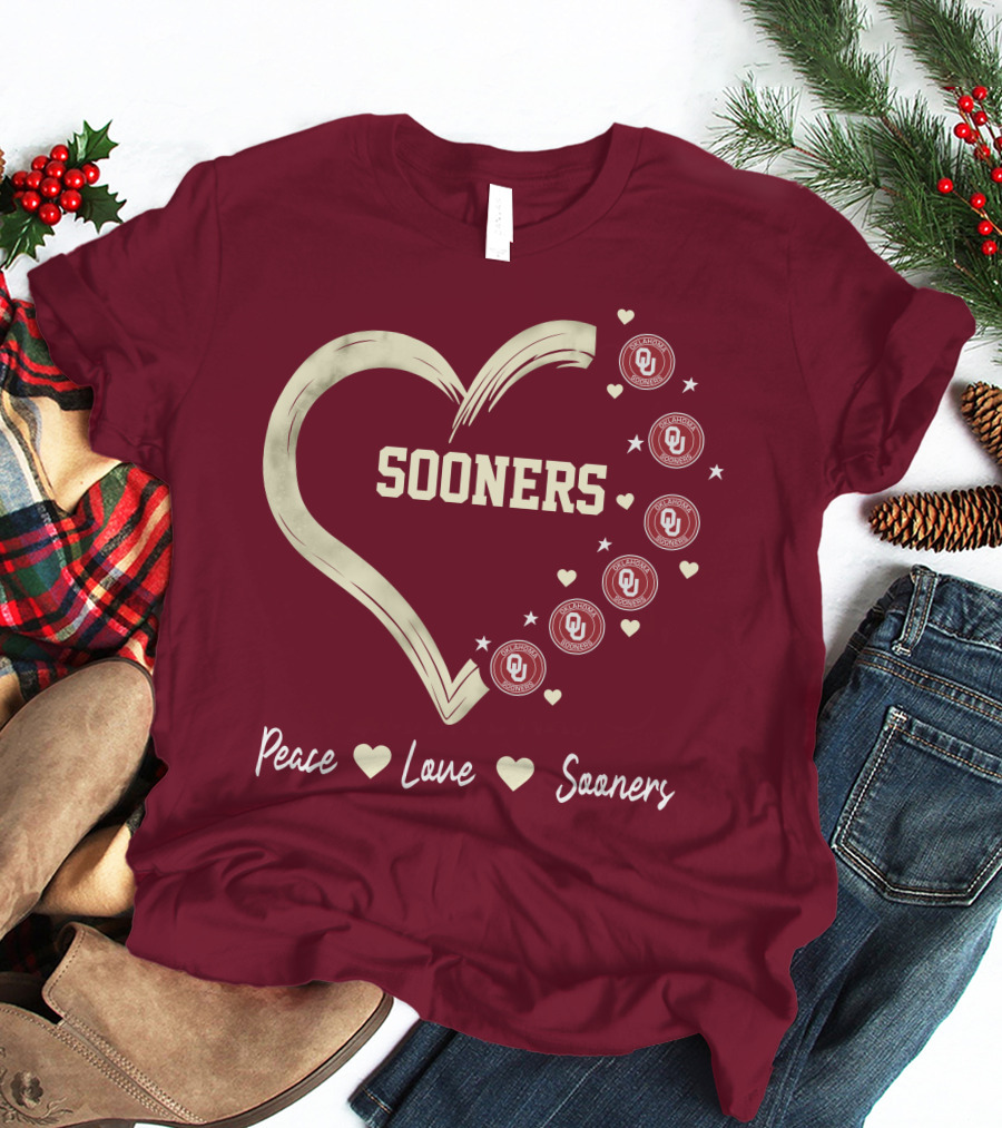 Peace Love Sooners Heart Design With OU T-Shirt