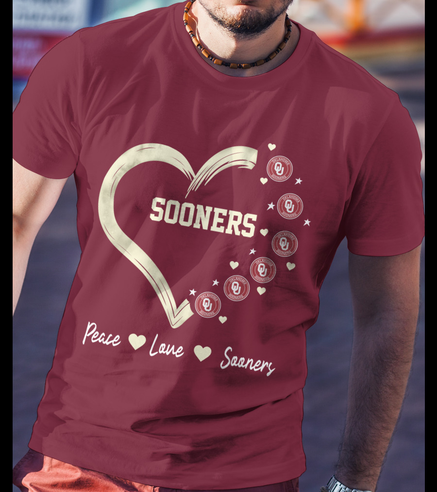 Peace Love Sooners Heart Design With OU T-Shirt
