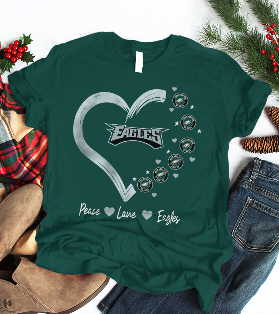 Peace Love Eagles Philadelphia Eagles Logos Heart T-Shirt