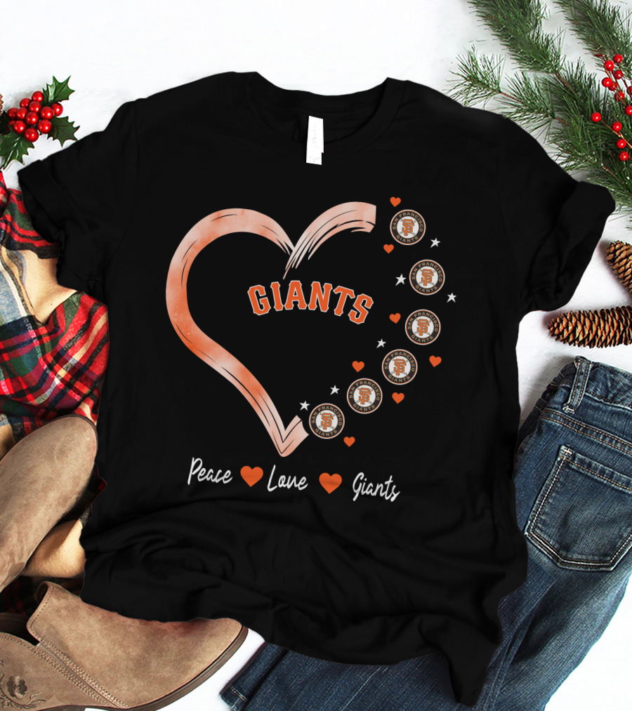 Peace Love Giants San Francisco Giants Baseball Heart Icons T-Shirt