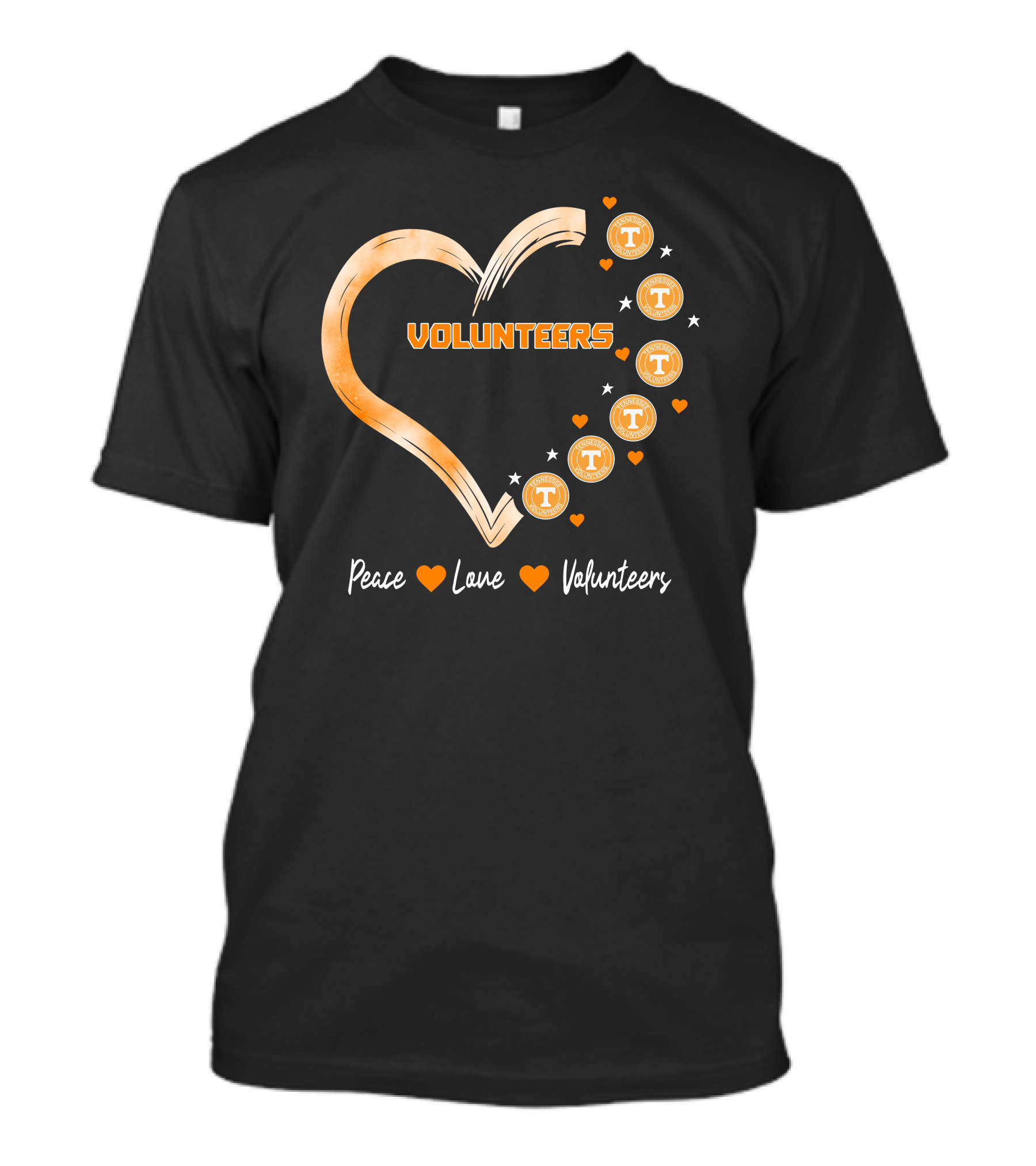 Peace Love Tennessee Volunteers Heart Shape With Stars T-Shirt