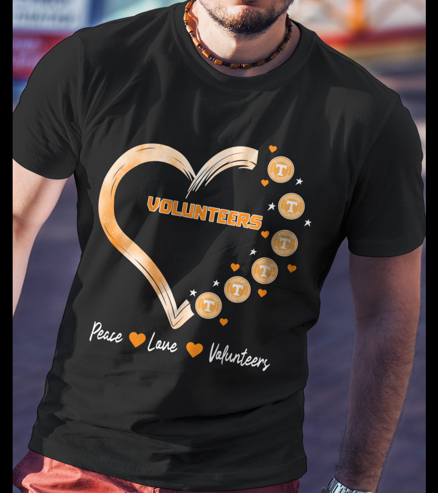 Peace Love Tennessee Volunteers Heart Shape With Stars T-Shirt