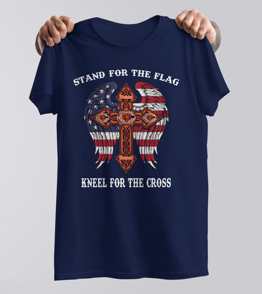 Stand For The Flag Kneel For The Cross Chicago Bears Flag Cross Wings T-Shirt