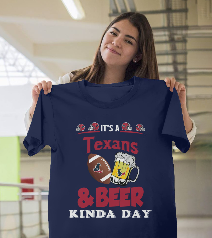 Houston Texans And Beer Football Fan Day With Helmets And Mug Icons T-Shirt