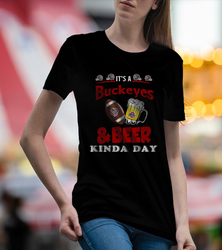 Ohio State Buckeyes And Beer Kinda Day Football Helmet And Mug T-Shirt