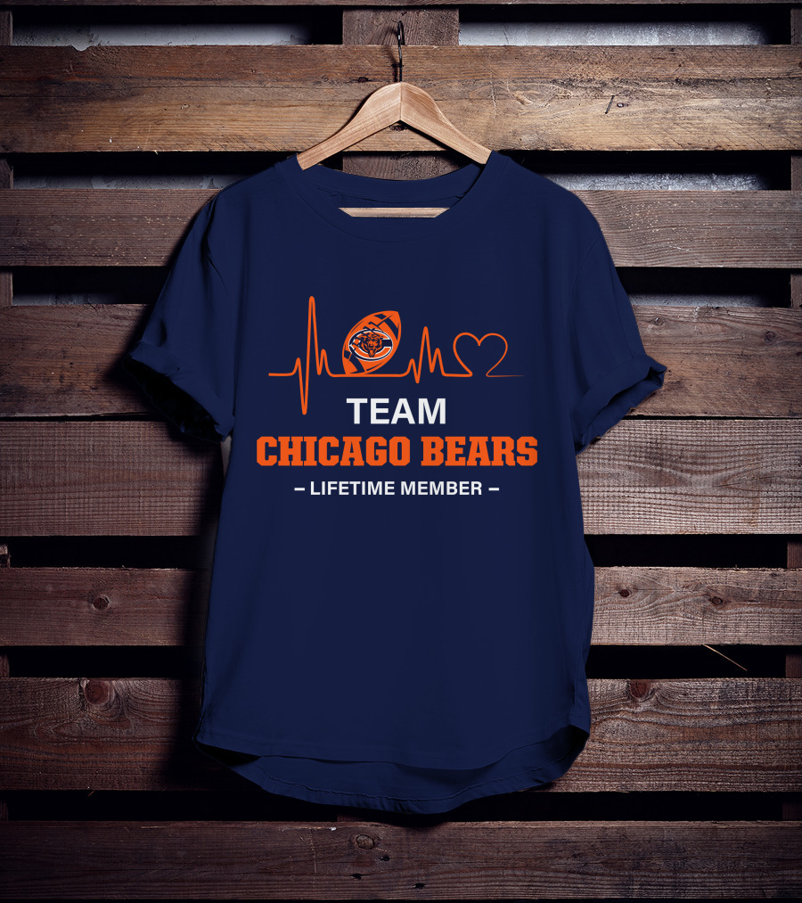 Team Chicago Bears Lifetime Member Heartbeat Football T-Shirt