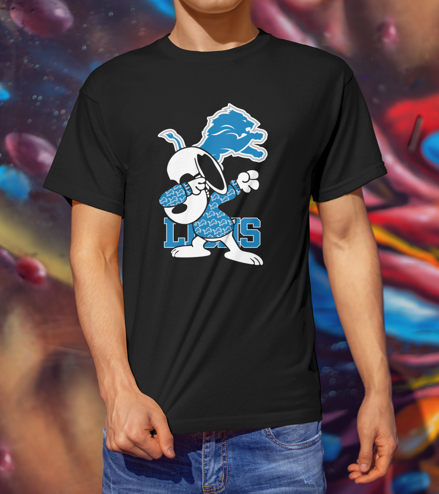 Detroit Lions Snoopy Dabbing Lions Football T-Shirt