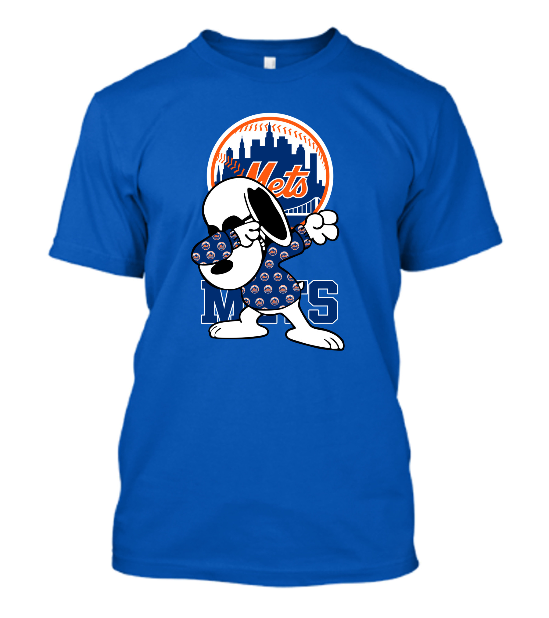 New York Mets Snoopy Dabbing Mets Logo Skyline T-Shirt