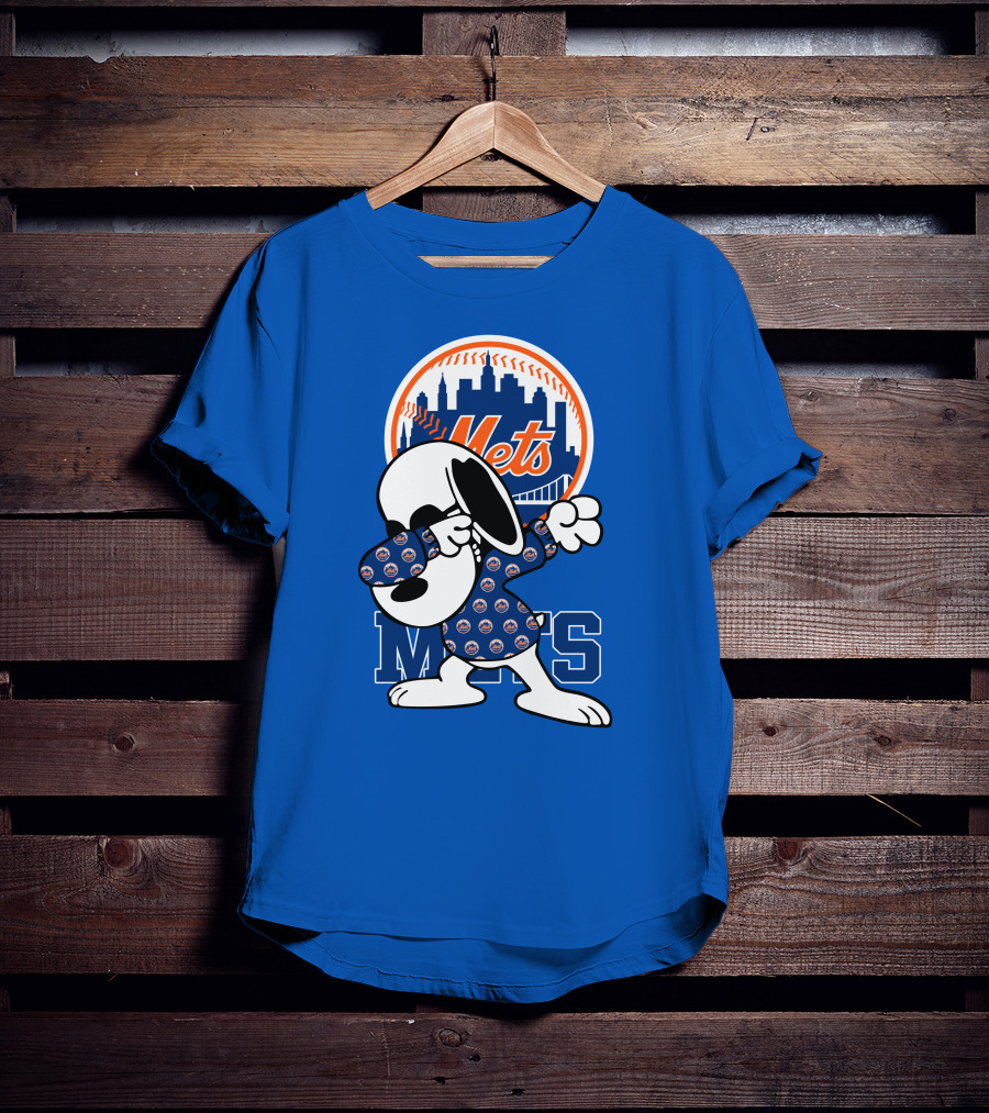 New York Mets Snoopy Dabbing Mets Logo Skyline T-Shirt