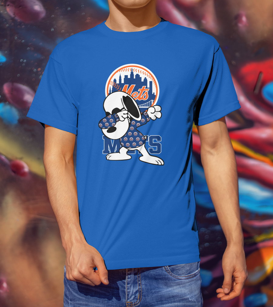 New York Mets Snoopy Dabbing Mets Logo Skyline T-Shirt