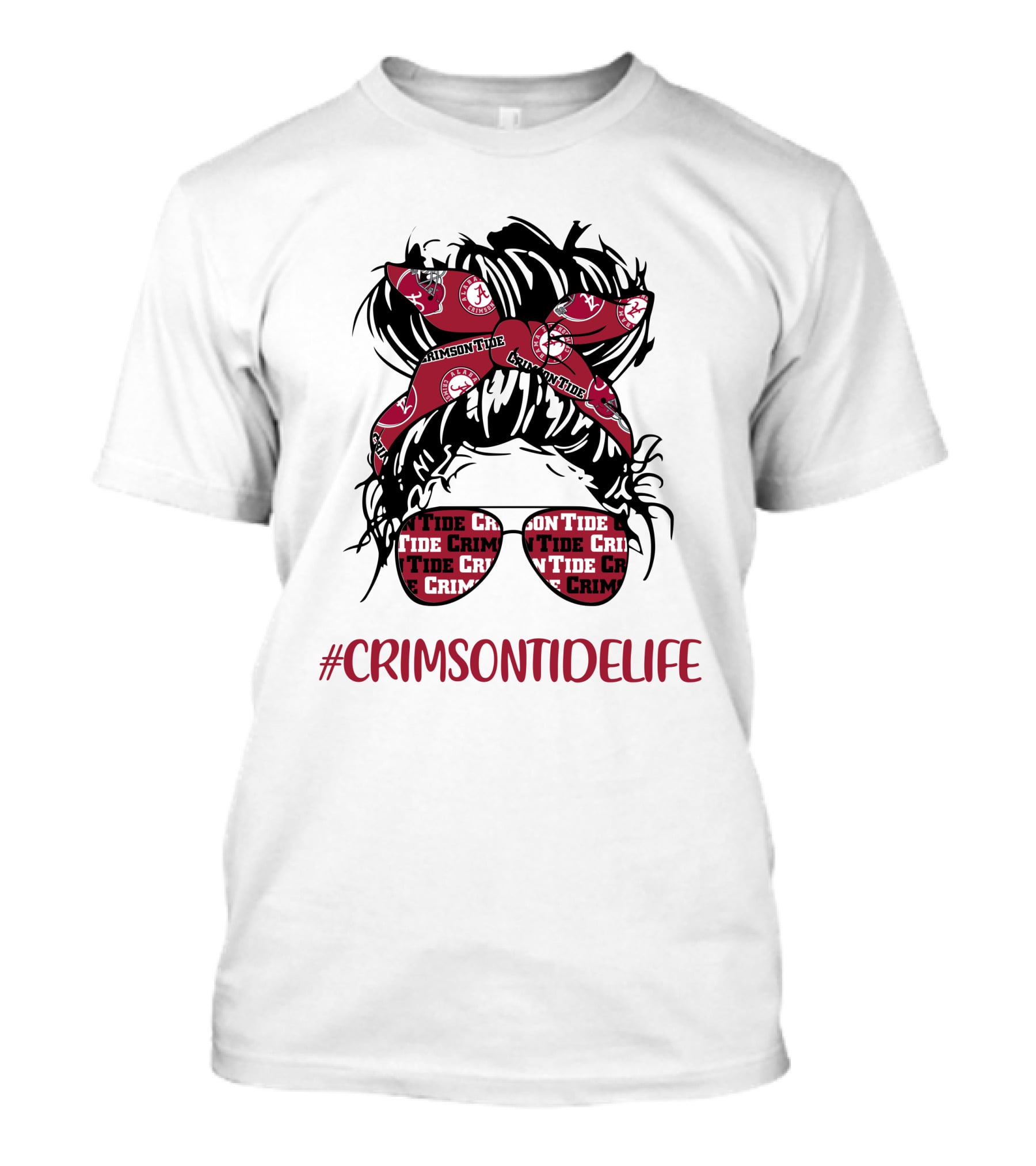Crimson Tide Life Messy Bun Headband Glasses Alabama T-Shirt