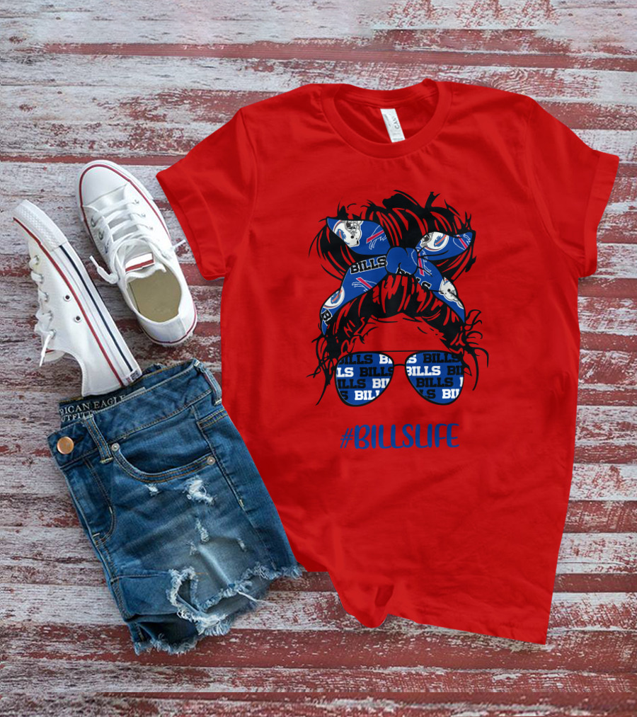 Buffalo Bills Billslife Messy Bun Headband Glasses Girl T-Shirt