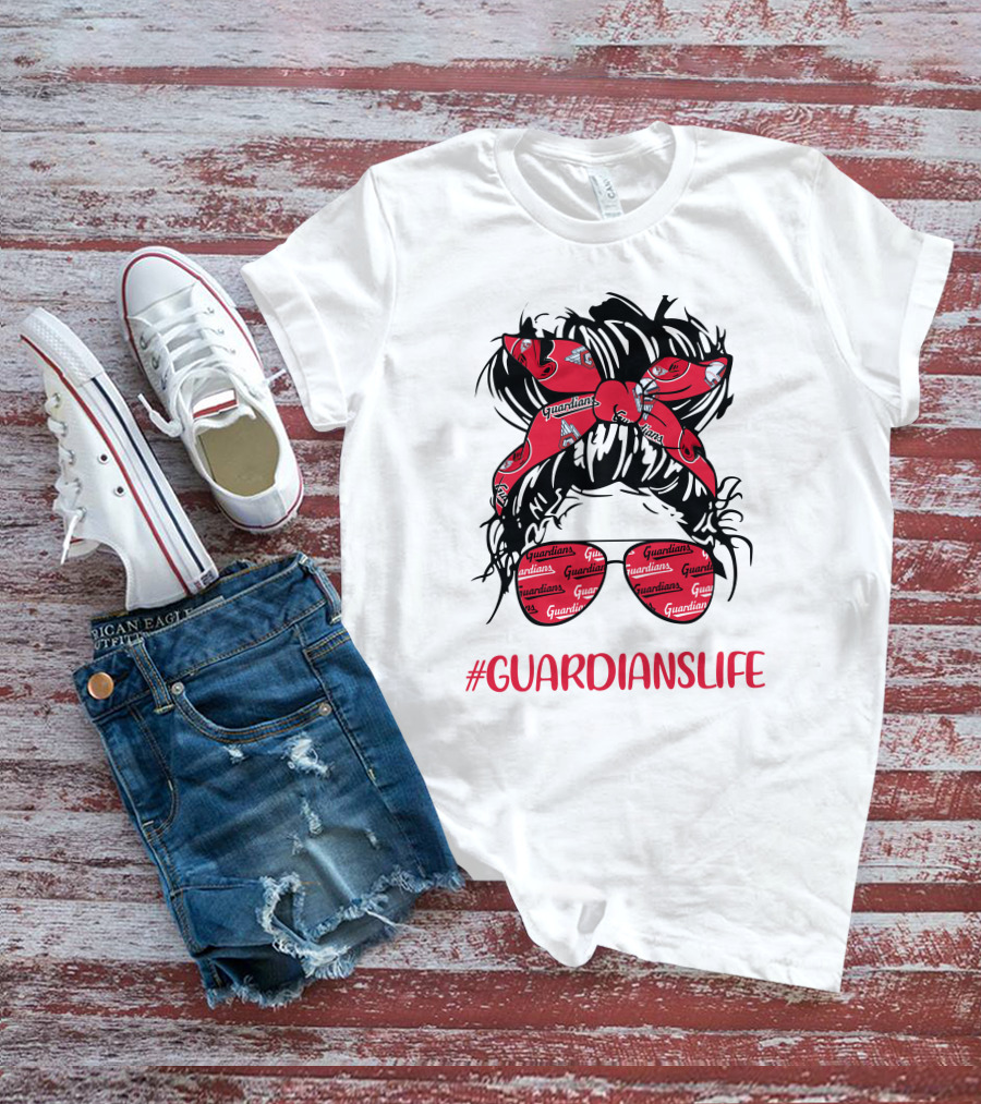 Cleveland Guardians Life Messy Bun Girl Headband Glasses #GuardiansLife T-Shirt