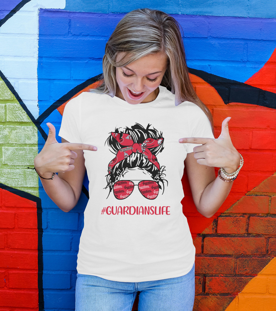 Cleveland Guardians Life Messy Bun Girl Headband Glasses #GuardiansLife T-Shirt