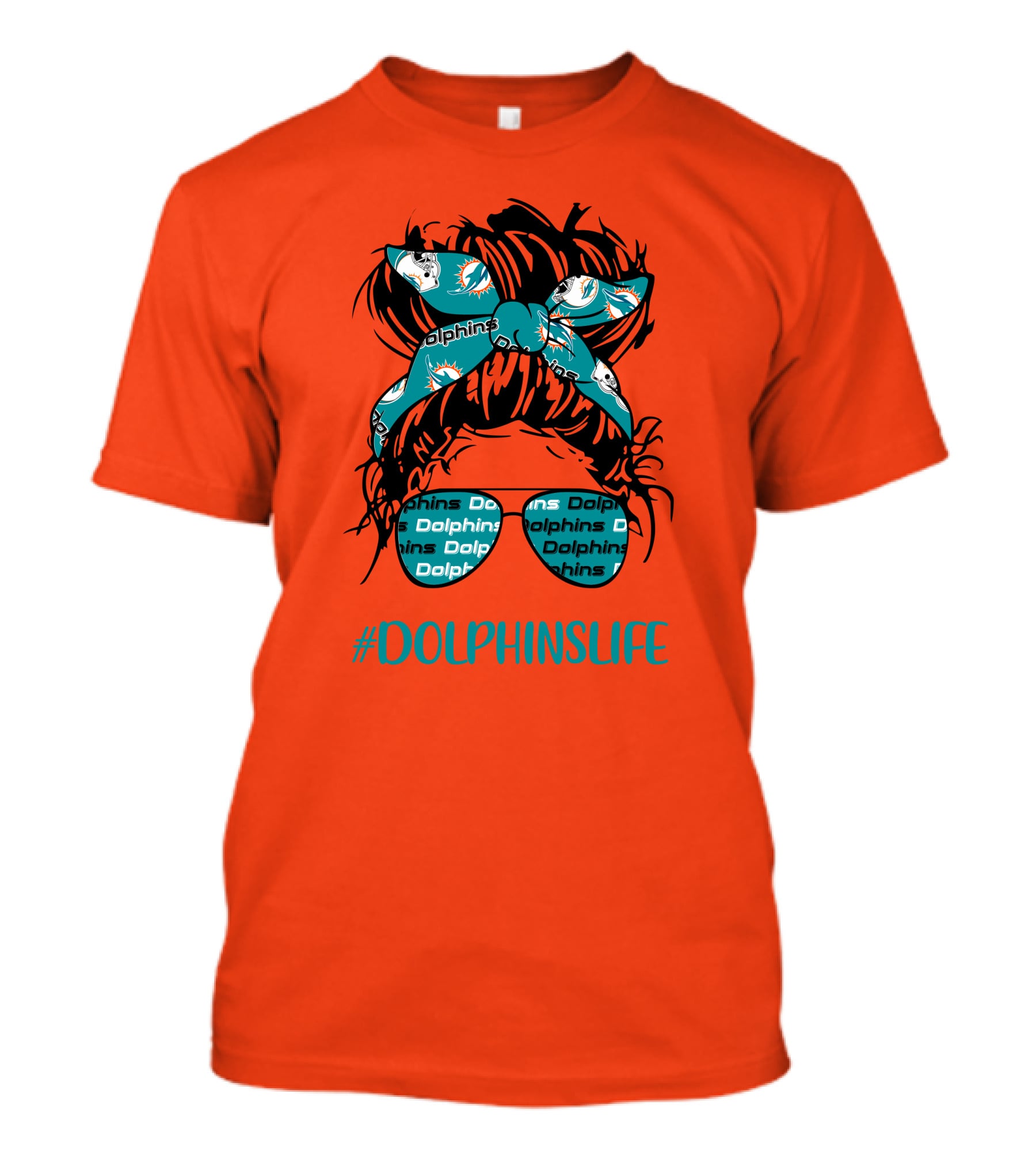 Miami Dolphins Life Messy Bun Girl Headband Glasses #DolphinsLife T-Shirt