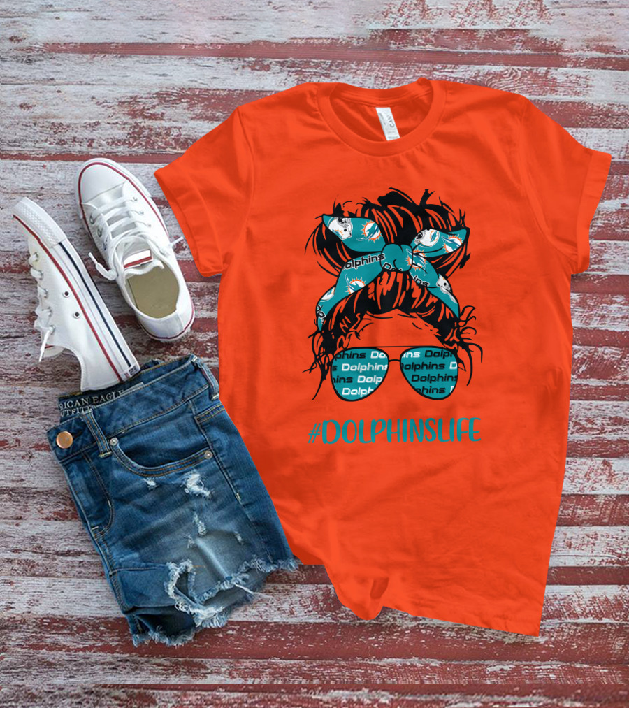 Miami Dolphins Life Messy Bun Girl Headband Glasses #DolphinsLife T-Shirt