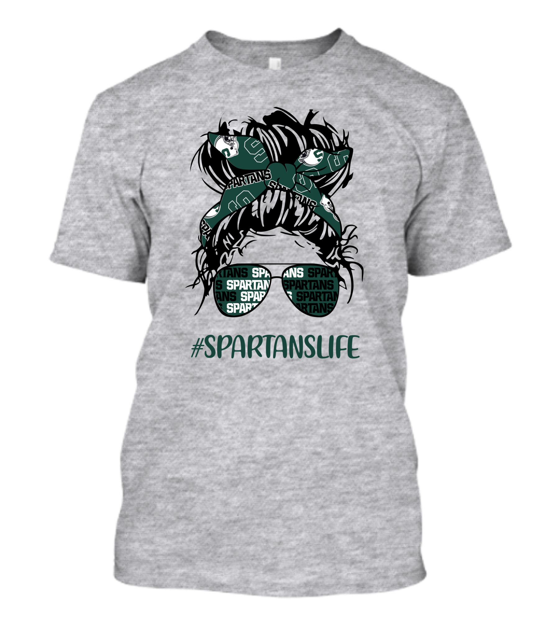 Michigan State Spartans Life Messy Bun Girl With Spartans Headband And Sunglasses T-Shirt