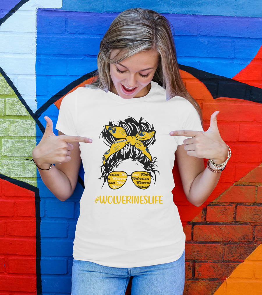 #Wolverineslife Messy Bun Girl With Headband And Glasses T-Shirt
