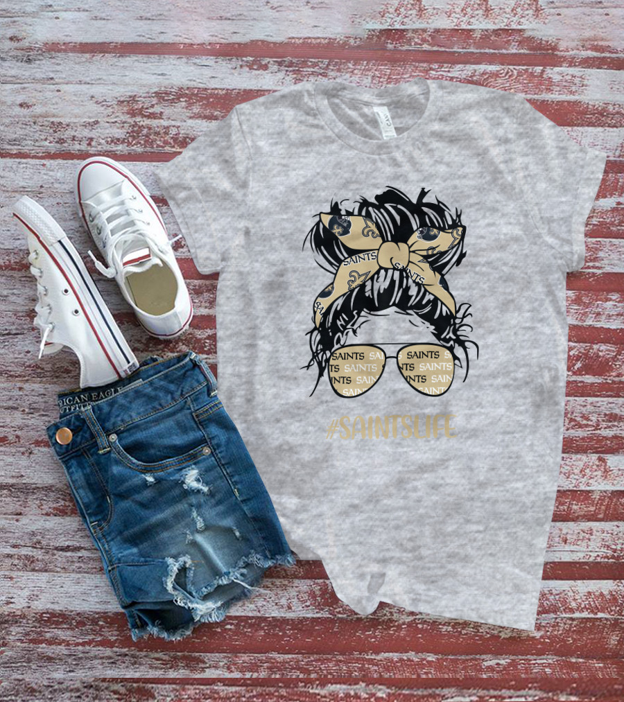 Messy Bun Girl With Saints Headband And Glasses #Saintslife T-Shirt