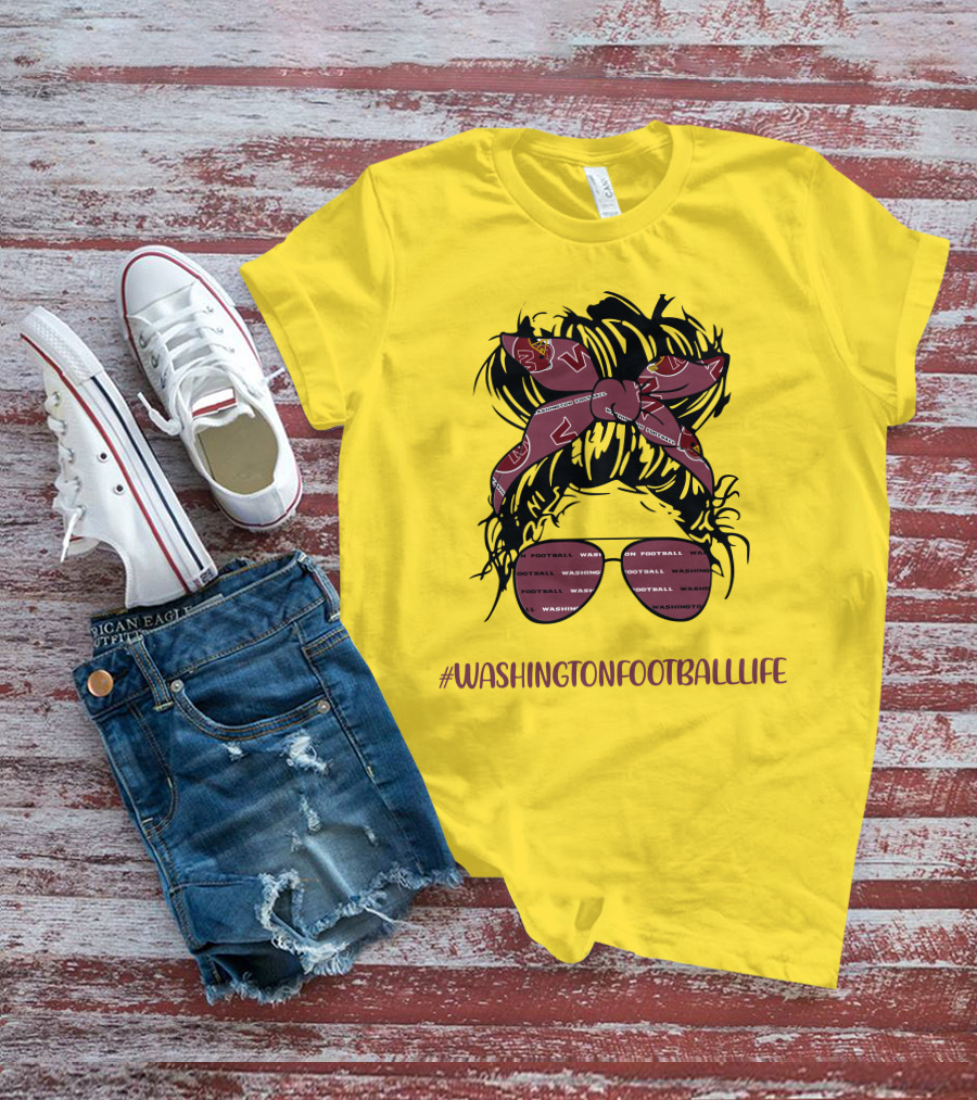 WashingtonFootballLife Messy Bun Girl With Team Headband And Glasses T-Shirt