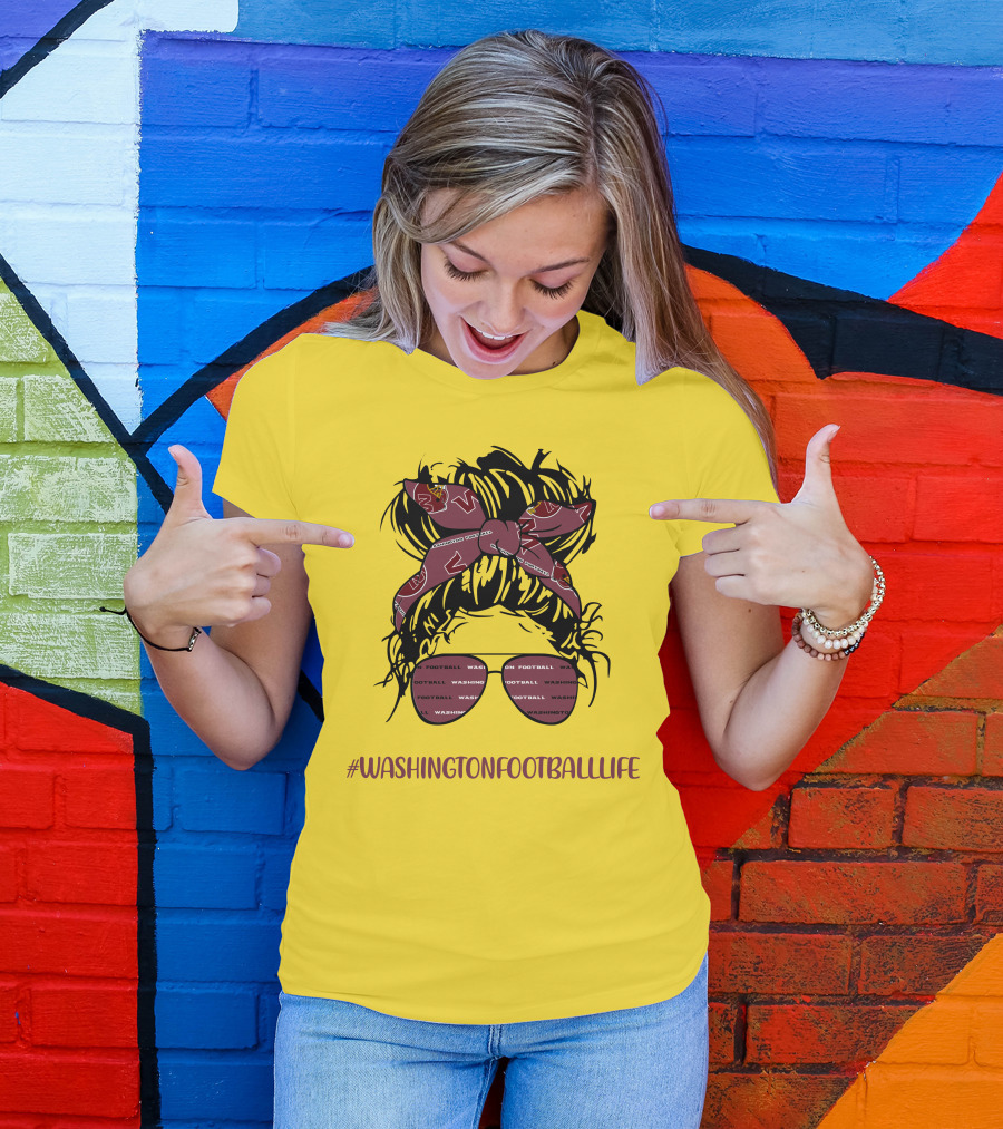 WashingtonFootballLife Messy Bun Girl With Team Headband And Glasses T-Shirt
