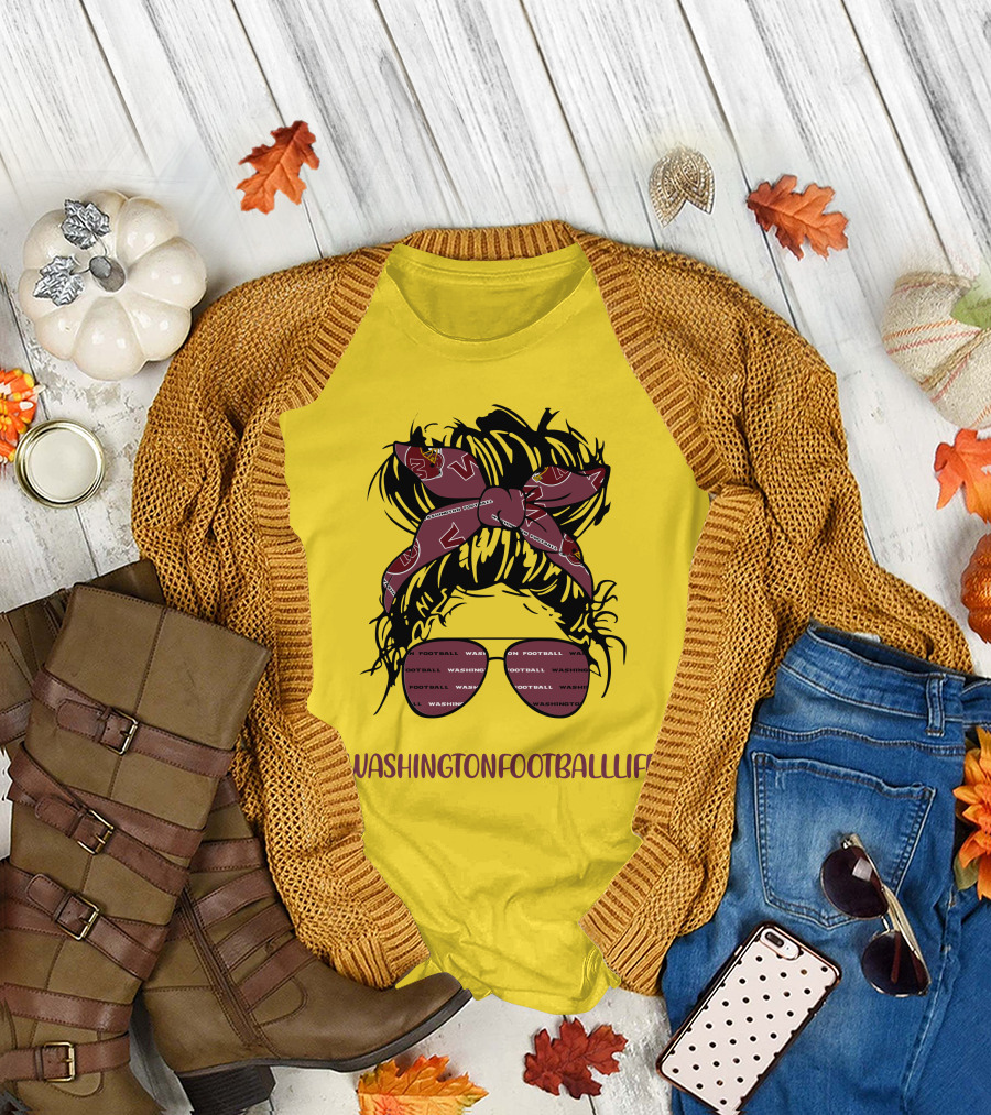 WashingtonFootballLife Messy Bun Girl With Team Headband And Glasses T-Shirt
