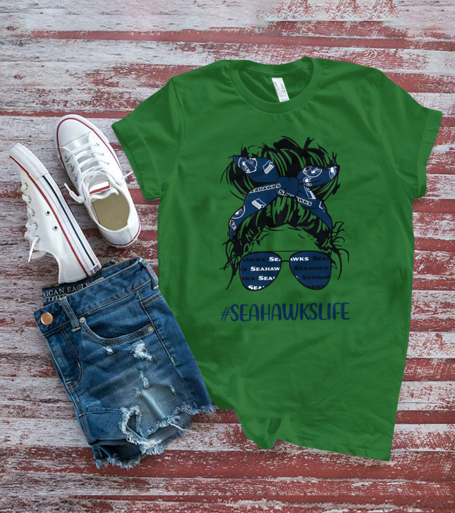 SEAHawksLife Messy Bun Girl With Headband And Glasses T-Shirt