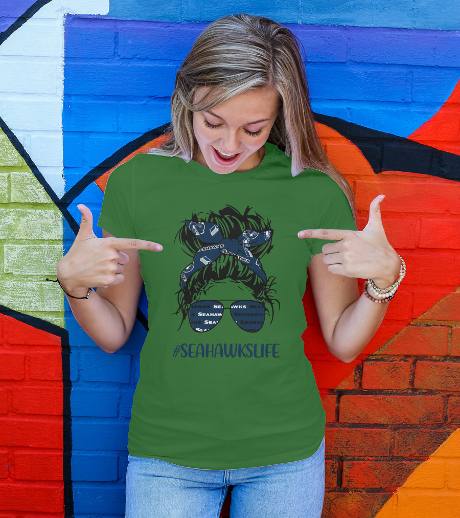 SEAHawksLife Messy Bun Girl With Headband And Glasses T-Shirt