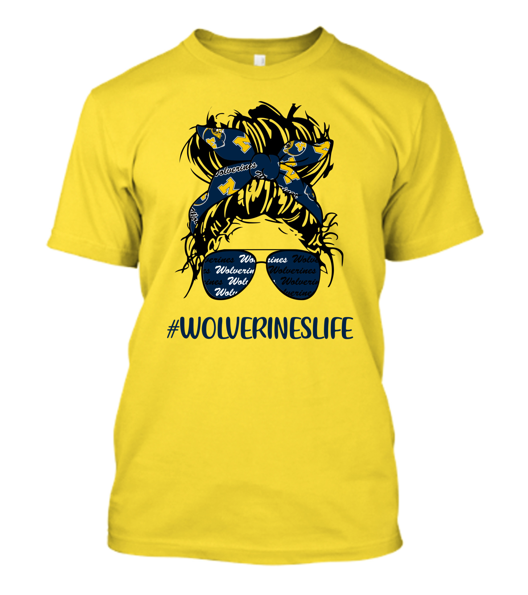 Michigan Wolverines Life Messy Bun Girl Headband Glasses Wolverines T-Shirt