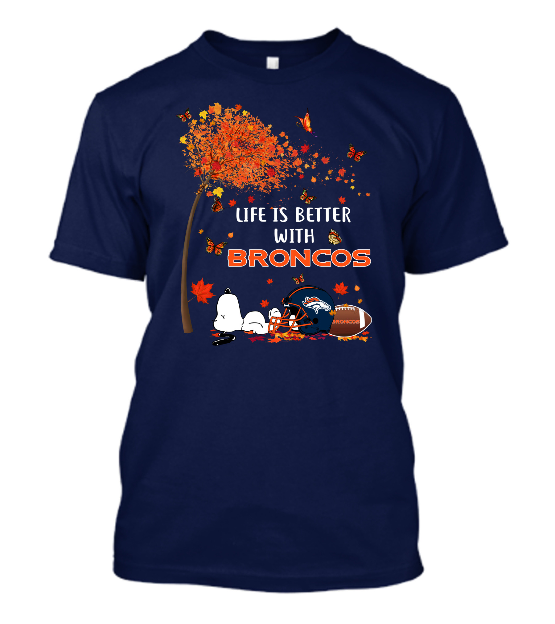 Life Is Better With Broncos Tree Butterflies Helmet Football T-Shirt