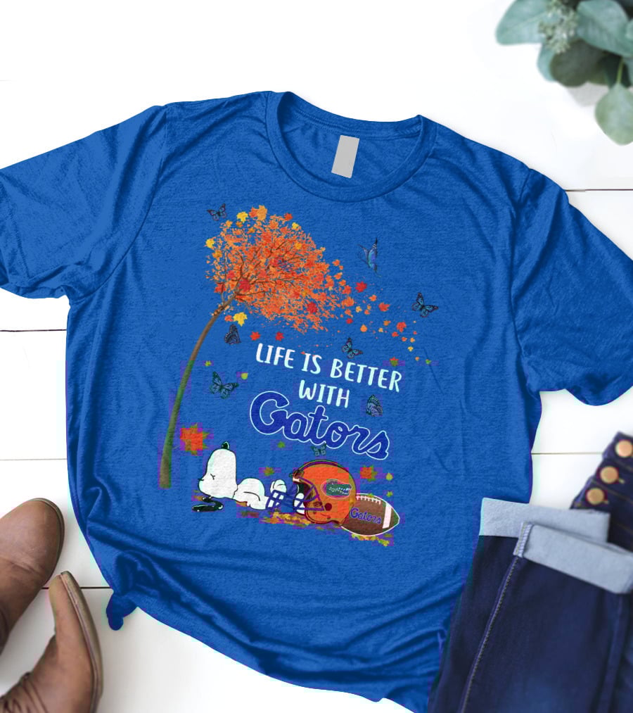 Life Is Better With Florida Gators Snoopy Helmet Football Tree Butterflies T-Shirt