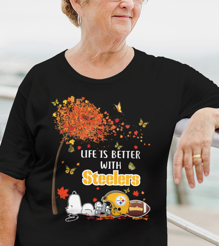 Life Is Better With Steelers Autumn Snoopy Football Helmet T-Shirt