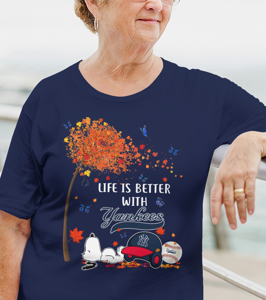 Life Is Better With Yankees Autumn Vibes Snoopy Baseball T-Shirt
