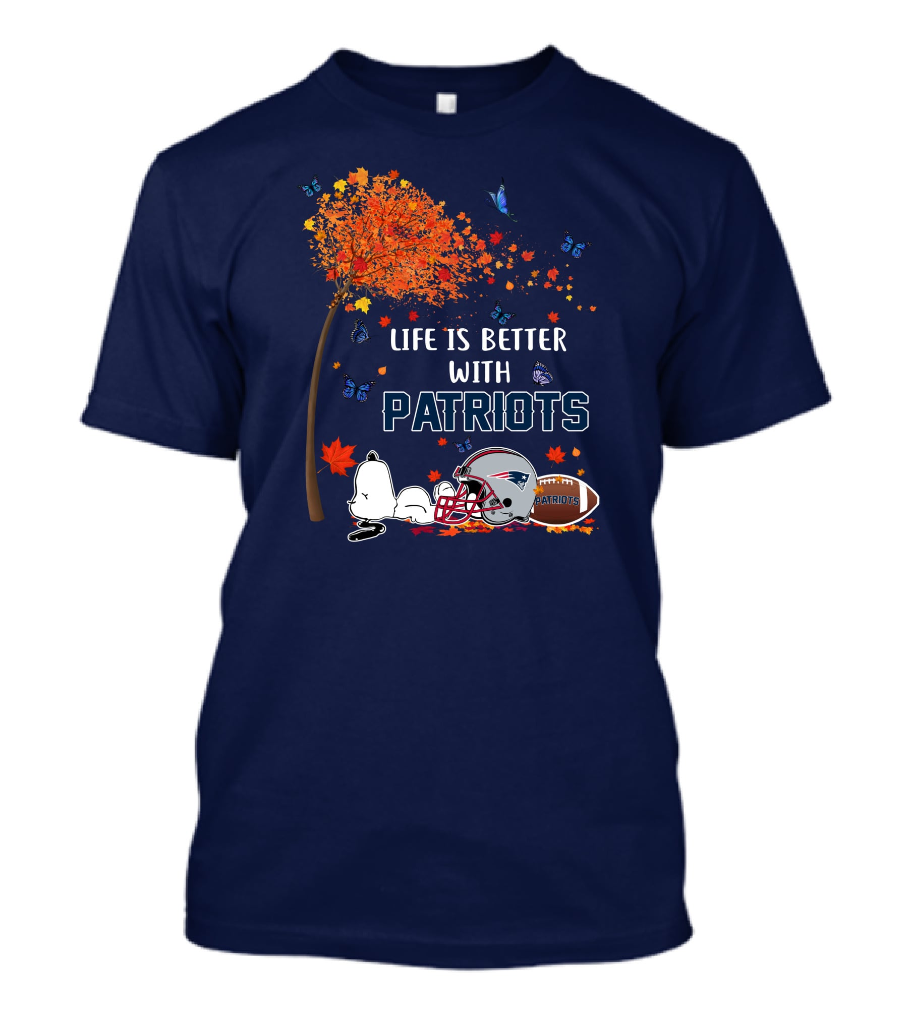 Life Is Better With Patriots New England Football Autumn Leaves And Snoopy T-Shirt
