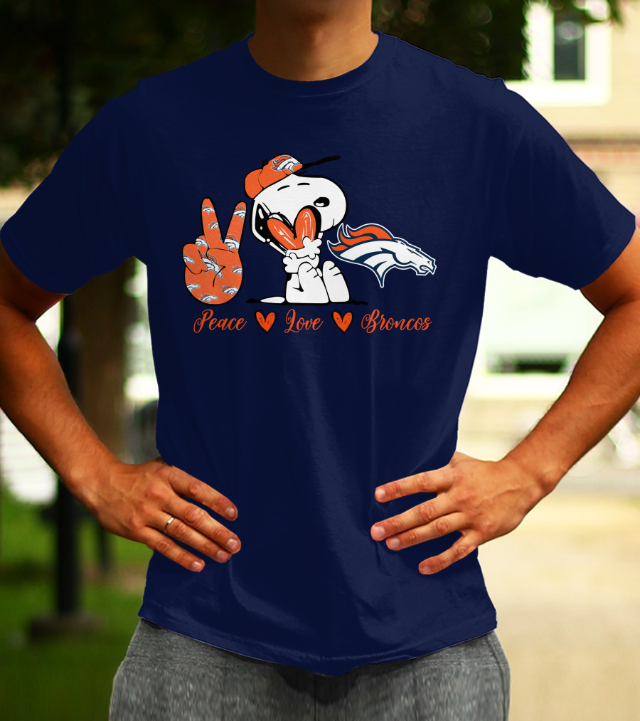 Peace Love Denver Broncos Snoopy Embrace T-Shirt