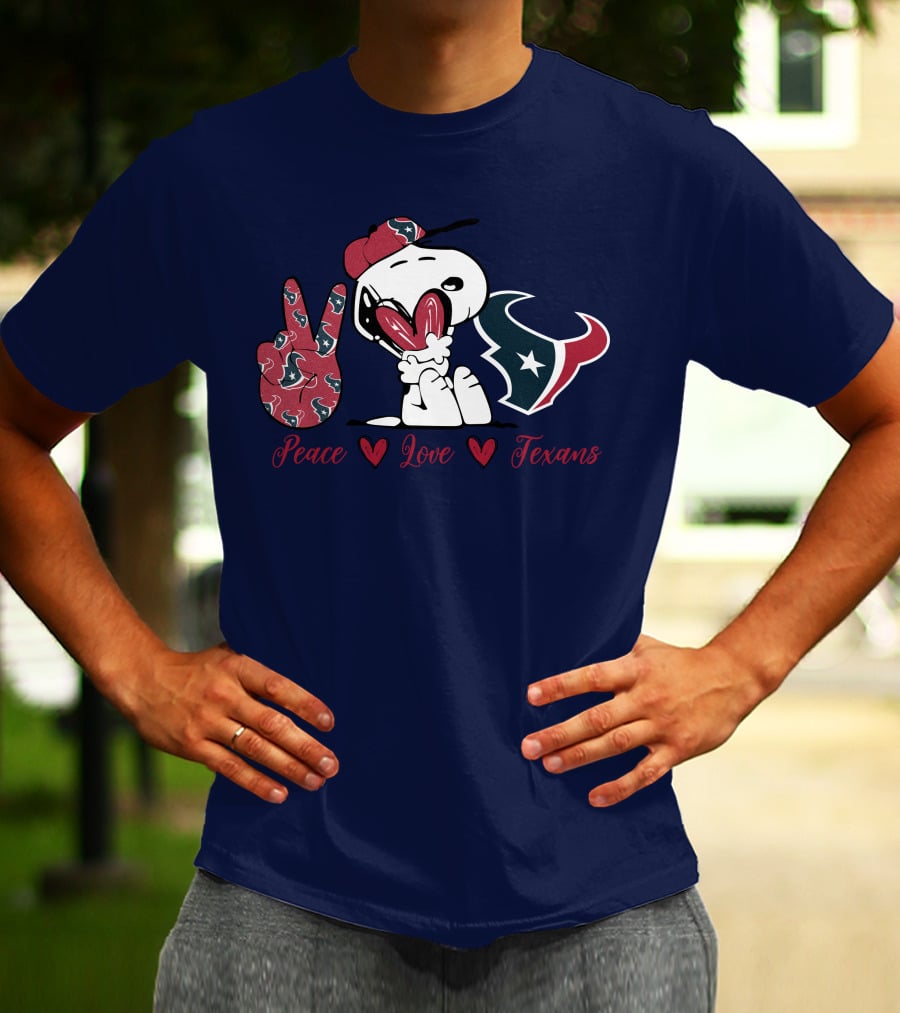 Snoopy Peace Love Houston Texans Football Fan T-Shirt