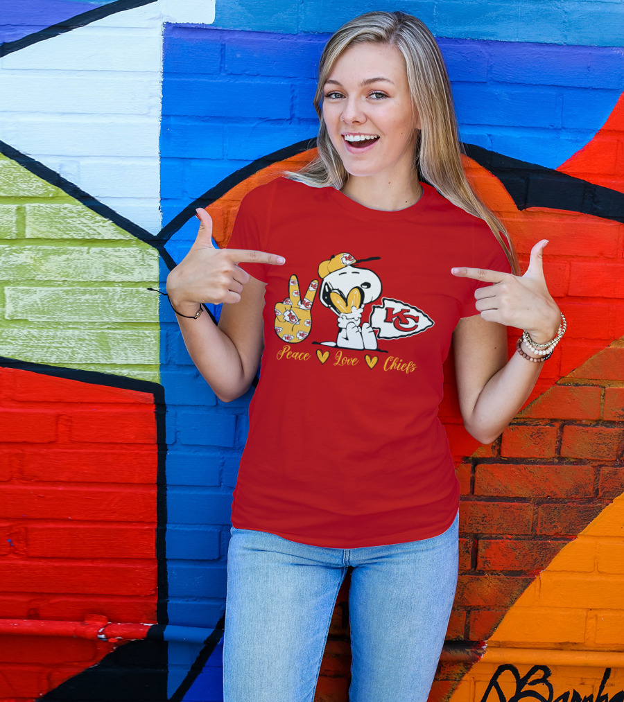 Peace Love Kansas City Chiefs Snoopy Nfl Emojis T-Shirt