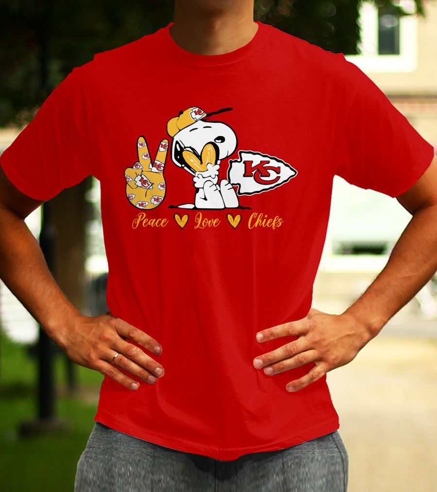 Peace Love Kansas City Chiefs Snoopy Nfl Emojis T-Shirt